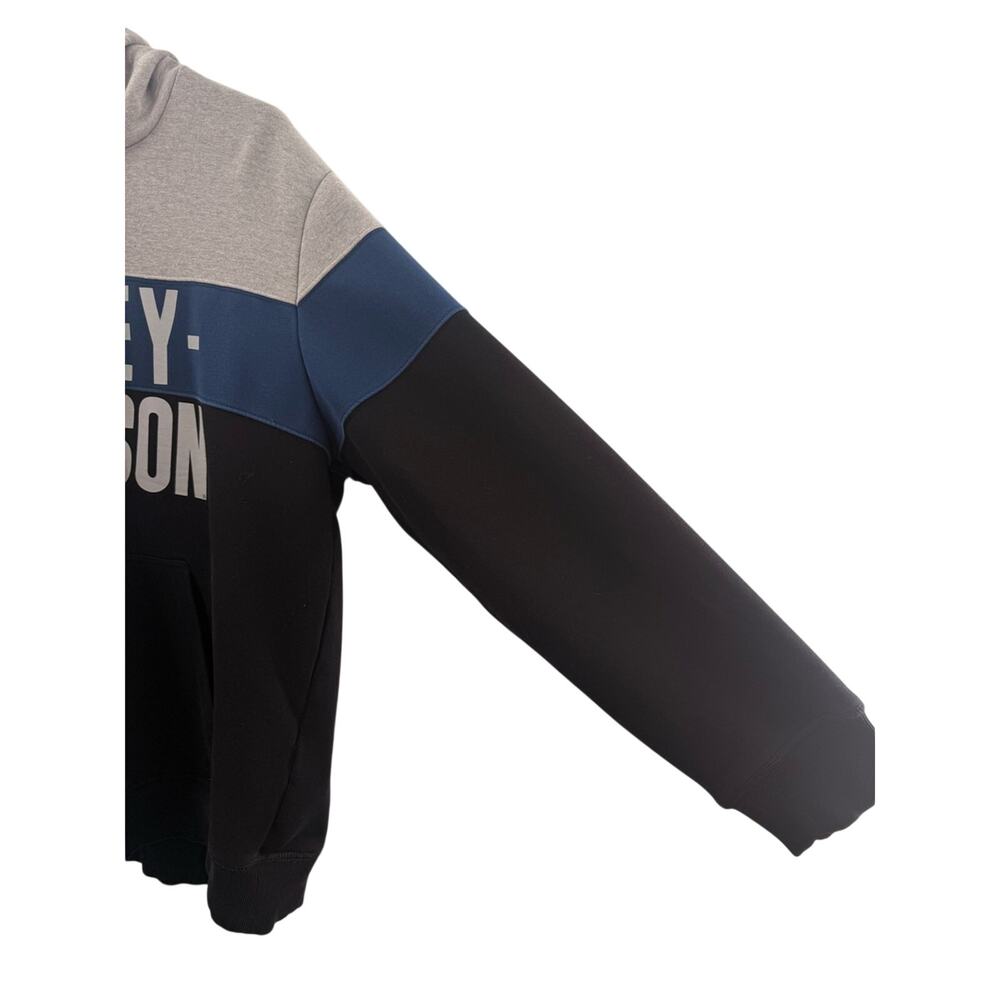 Harley Davidson Men's Color Block Biker Heavyweight Hoodie Blue Black Grey XL - Picture 4 of 12